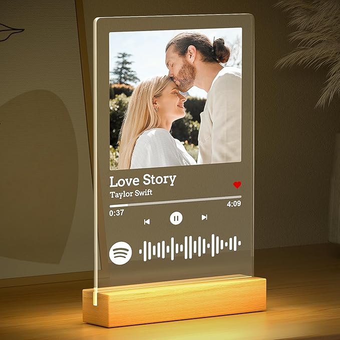 Custom Spotify Plaque, Personalized Acrylic Song Plaque Photo Frame, Custom Picture Frames, Personalized Anniversary Valentines Day Gifts for Women Men Him Her Girlfriend Boyfriend Couple Wife