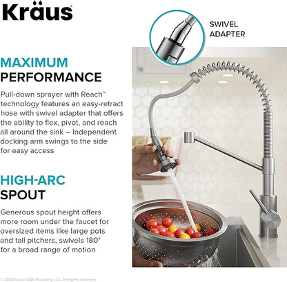 KRAUS Bolden Touchless Sensor Commercial Style 2-Function Single Handle Pull Down Kitchen Faucet in Spot-Free Brushed Brass, KSF-1610BB