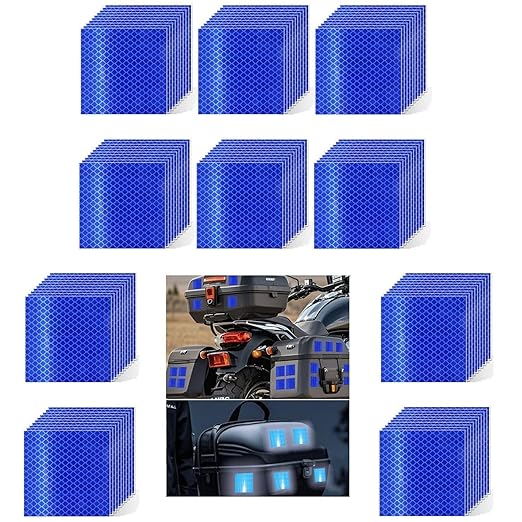 Non Fading Blue Reflective Stickers 3 inch X 3 inch, Outdoor Waterproof High Visibility Warning Safety Adhesive Reflector Tape (100 Pcs)