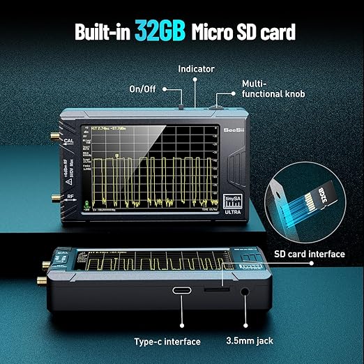 SeeSii TinySA Ultra Spectrum Analyzer with ZK06-20dB Low Noise Amplifier, 4.0 Inch 100kHz to 5.3GHz Handheld Tiny Frequency Analyzer with 32Gb Card,100kHz to 800MHz MF/HF/VHF UHF Input