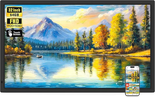 Frameo 32" Extra Large Digital Picture Frame WiFi 64GB, 1920 x 1080 FHD IPS Touch Screen Electronic Photo Frames, Wall Mounted, Auto-Rotate, Support USB and SD Card, Share Photos Videos Instantly