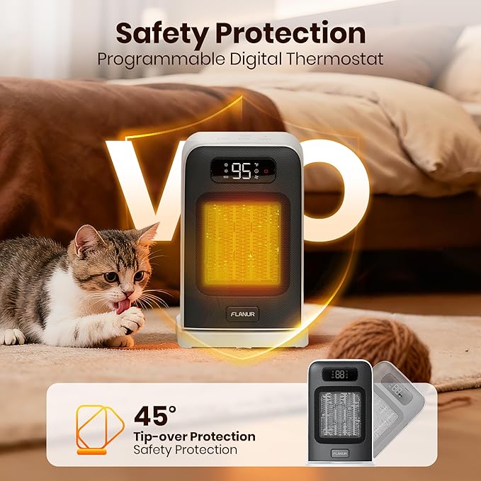 Space Heaters for Indoor Use, 1500W Small Desk Heater with Remote, Thermostat, 4 Modes, 12H Timer, LED Display, Safety Protection, 70° Oscillating Heater for Office Bedroom Home (White, 1Pack)