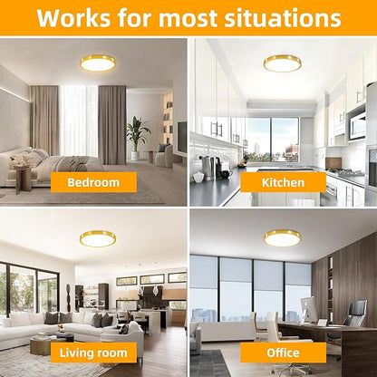 Hlite 4pack 12 inch Flush Mount LED Ceiling Light Fixture,24W 2400LM Super Slim Light Fixtures Ceiling Mount 3000K/4000K/5000K 3CCT Selectable,Light Fixtures for Kitchen,Bedroom (Gold)