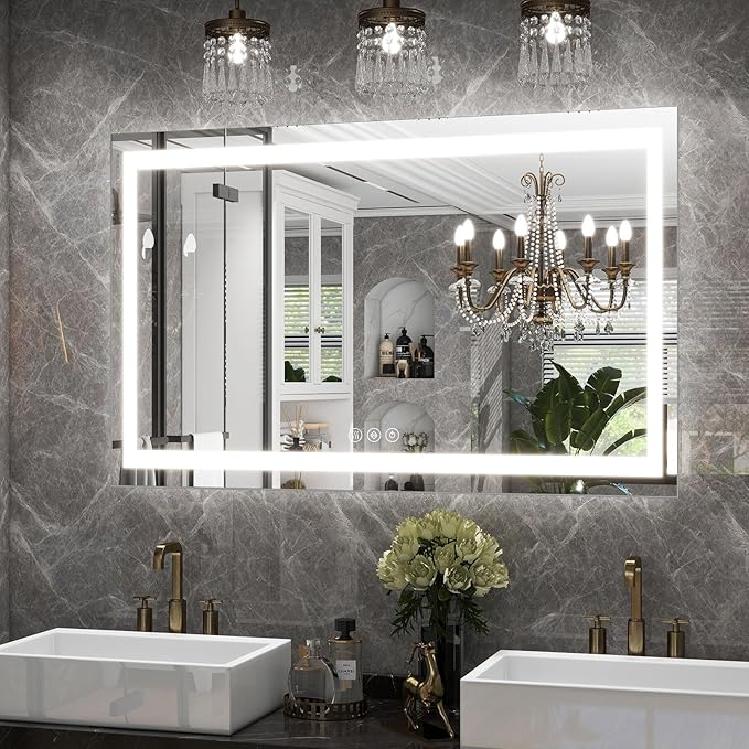 26x38 Inch LED Bathroom Mirror with Lights for Wall - Backlit + Front Lit, 3 Color Modes, Anti-Fog, Tempered Glass - Wall Mounted Modern Vanity Mirror