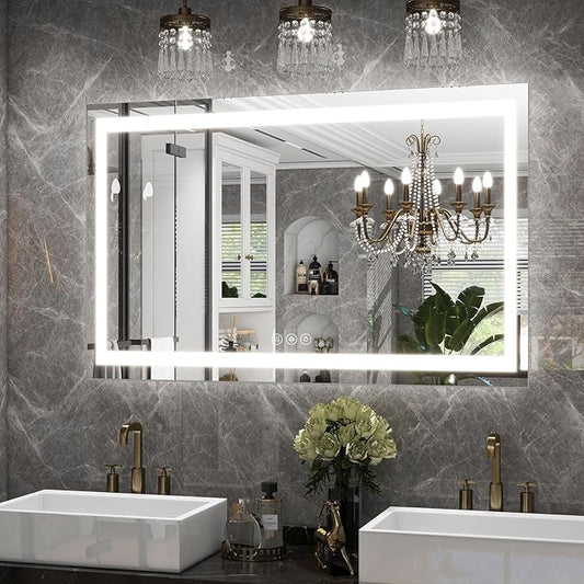 26x38 Inch LED Bathroom Mirror with Lights for Wall - Backlit + Front Lit, 3 Color Modes, Anti-Fog, Tempered Glass - Wall Mounted Modern Vanity Mirror