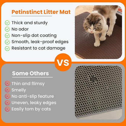 Jumbo Cat Litter Mat, 46x26 Inches Double Layer Honeycomb Litter Trapping Mat, Non Slip Waterproof Urine Proof Extra Large Cat Litter Box Mat, Kitten Supplies and Essentials, XXL, Brown