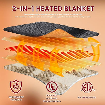 Heated Electric Blanket Queen Size - 84"x90" Flannel Heating Blanket with 10 Heating Levels & 5 Time Settings Over-Heat Protection, Winter Warmer for Adults with ETL Certification（Grey）