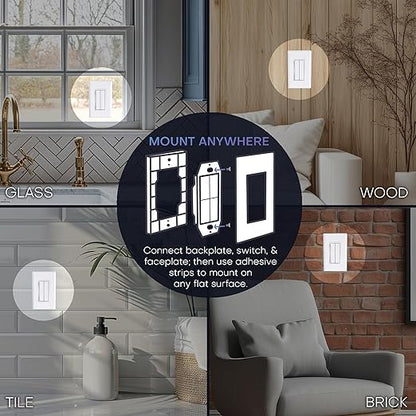 RunLessWire Click for Philips Hue – Battery-Free Wireless Smart Light Switch, 30ft Range – Works Natively with Philips Hue Bridge – Wall Mount Kinetic Switch - Decora Style, Brown