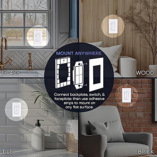 RunLessWire Click for Philips Hue – Battery-Free Wireless Smart Light Switch, 30ft Range – Works Natively with Philips Hue Bridge – Wall Mount Kinetic Switch - Decora Style, Gray