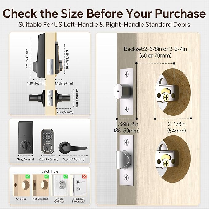 Keyless Entry Door Lock Set Smart Locks for Front Keypad Door Lock with Handle Automatic Lock One Time Password Anti Peeping Password IP54, Bronze