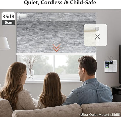 Smart Motorized Blinds – 100% Blackout Roller Shades with Remote, Alexa/Google Home/Siri Control, Matter Compatible, Wireless Rechargeable Battery, Custom Sizes for Windows & Sliding Doors