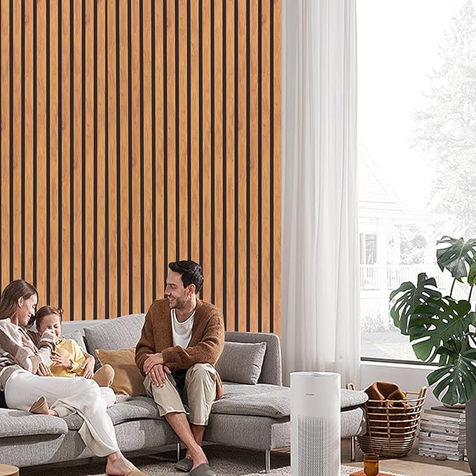 3D Slat Acoustic Wall Panels with Wood Finish Accent, 4 Pack Sound Absorbing Paneling for Studio, Office, Living Room, Bedroom Interior Decor (Natural Walnut, 48''L x 24''W)