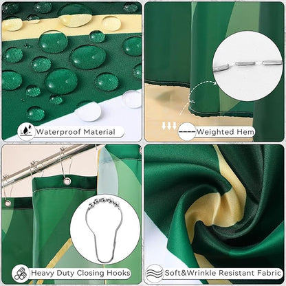 Bathroom Set - Green and Gold Bathroom Accessories, Bathroom Sets with Shower Curtain and Rugs, Green Shower Curtain Set with Bathroom Trash Can, Soap Dispenser, Soap Dish for Home Decor