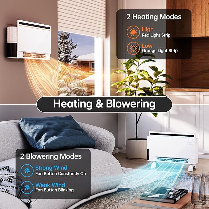 1800W Smart Panel Space Heater with Bluetooth Speaker,Play Music & Lyric Display & RGB Lights, 6-in-1 Heater Fan, App/Voice/Remote/Touch Control, Wall-Mount or Freestanding, Works with Alexa