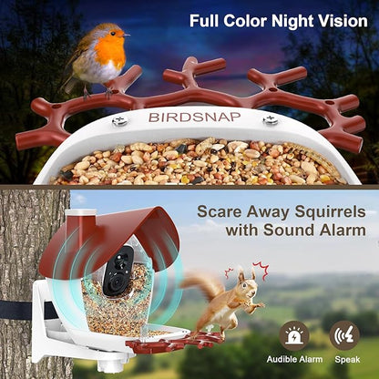 birdsnap® P33 - Smart Bird Feeder with Camera Solar Powered, 2K Video Bird Camera Feeder Live with 32GB Card, AI Identify Feather Species, Auto Record in Backyard, Ideal Gift for Birds Lover