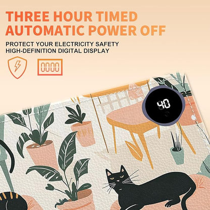 Heated Mouse Pad, Warm Desk Pad, Keyboard Mat 31.5 x 13 Inch Large Size Intelligent Fast Heating, 3 Speed Adjustable, Timed Auto Power Off for Game Office Home,Cartoon Cat Bed