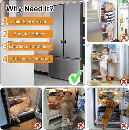 Fridge Locks for Kids, Child Proof Refrigerator Lock, Baby Safety French Fridge Door Lock, Child Cabinet Locks with Strong 3M Adhesive, No Drill, Tool-Free Install (1 Pack, White)
