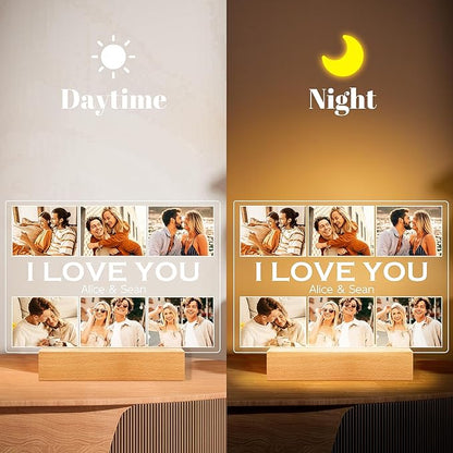 Personalized Picture Frame with Photo, Customized Photo Frame with Night Light, Custom Picture Frames, Personalized Anniversary Valentines Day Gifts for Women Men Her Him Girlfriend Boyfriend Couple