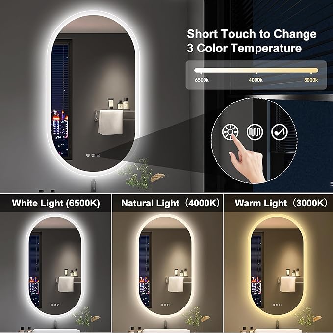 S'bagno 2pcs 20x36 Oval LED Bathroom Mirror with Lights, Anti-Fog, Bluetooth Speaker, 3 Colors Temperature & Dimmable, Lighted Mirrors for Bathroom Wall with Memory Function, Waterproof, Shatter-Proof