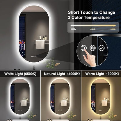 S'bagno 2pcs 20x36 Oval LED Bathroom Mirror with Lights, Anti-Fog, Bluetooth Speaker, 3 Colors Temperature & Dimmable, Lighted Mirrors for Bathroom Wall with Memory Function, Waterproof, Shatter-Proof