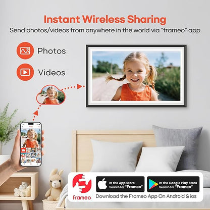 BIGASUO Digital Picture Frame Frameo 15.6" WiFi Electronic Photo Frames Large with 64GB Memory 1920x1080 IPS FHD Touch Screen Share Moments Instantly Anywhere Photo Gifts for Parents and Grandparents