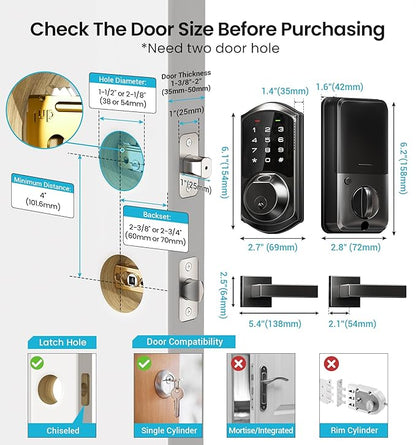 Veise VE07-L Fingerprint Smart Locks for Front Door with Zinc Alloy Handle Set, App Control, Keyless Entry, Electronic Digital Keypad Deadbolt, Auto Lock, Waterproof, Easy to Install, Matte Black