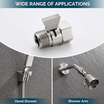 Angle Simple Water Flow Control Valve, Brass Shut Off Valve for Dual Shower Faucet, RV Shower Head with Hose Flow Restrictor, Brushed Nickel