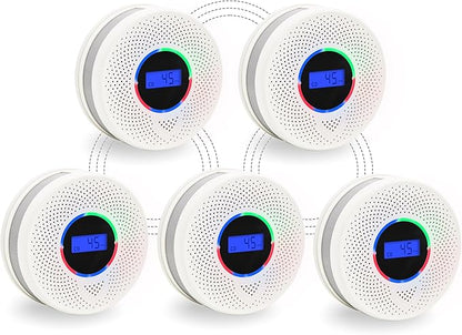 5Pack Upgraded Interlinked Smoke Carbon Monoxide Detector, Battery Powered&Wireless Interconnected Smoke and CO Alarm, Transmission Range of Over 820 ft (Includes Battery)