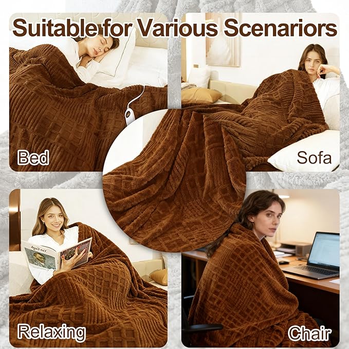 Heated Blanket Electric King,Waffle Heating Blanket with 12 Heat Levels, Fast Heating Blanket with 1-12H Timer Settings, Overheat Protection with ETL & FCC for Home Office Sofa-90"x100"