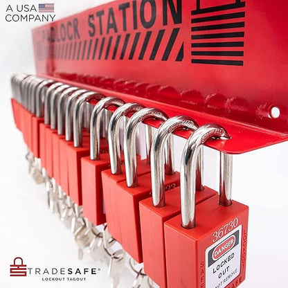 TRADESAFE Lockout Tagout Locks Station - Loto Station for Lockout Locks, Safety Padlock Rack with 20 Lock Out Tag Out Padlocks Keyed Different, 2 Keys Per Loto Lock