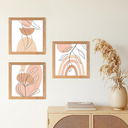 8 x 8 Oak Wood Picture Frames, Set of 3, Square Photo Frame 8x8 for Wall, 8x8 Frame Matted to 4x4 - Real Tempered Glass, 8"x8" Picture Frames (Natural Oak Color, 3 Pack)
