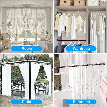 TEECK Shower Curtain Rod, 32-104 inch Adjustable Spring Tension Curtain Rod, Never Rust Anti-Slip Shower Curtain Rod for Bathroom, No Drilling, Never Collapse, Easy to Use, Brown