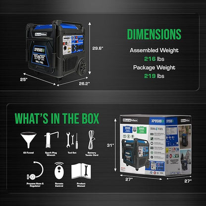 DuroMax XP9500iH 9,500-Watt Dual Fuel Portable Digital Inverter Generator - Gas & Propane, Remote Electric Start, RV & Emergency Ready