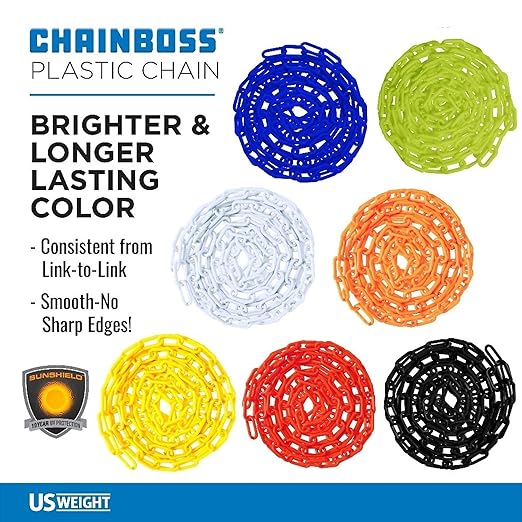 US Weight (Made in USA) 2" x 50' Red Plastic Safety Chain ft. SunShield UV Resistant Technology