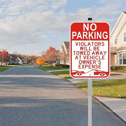 2 Pack No Parking Sign with 36" Metal Stakes, 14x10 inches Reflective Aluminum Sign, Fade Resistant/Waterproof, Violators Will Be Towed Warning