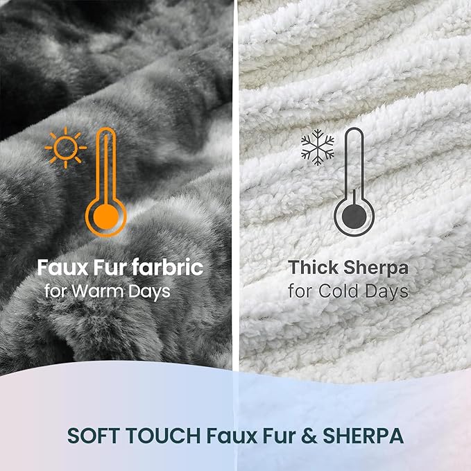 Electric Heated Throw Blanket 50"x60",Luxury Black Faux Rabbit Fur Electric Blanket,Fast Heating Soft Fluffy Thick Electric Blanket with 6 Heating Levels & 12H Auto Off