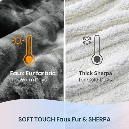 Electric Heated Throw Blanket 50"x60",Luxury Black Faux Rabbit Fur Electric Blanket,Fast Heating Soft Fluffy Thick Electric Blanket with 6 Heating Levels & 12H Auto Off