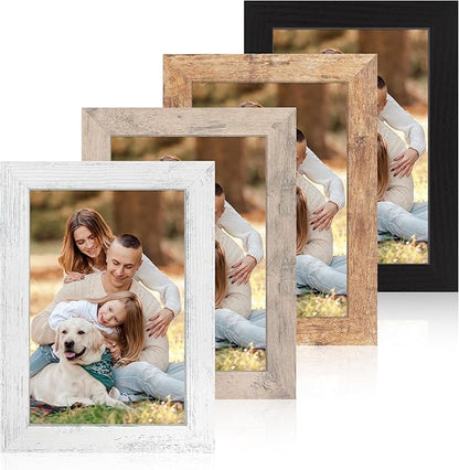 iRahmen 6x9 Picture Frame Set of 4 with High Definition Real Glass, Mixed Color Wood Photo Frames for Desktop Display and Wall Mounting