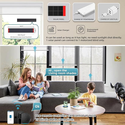 SmartWings Motorized Light Filtering Shades, 50% Blackout PVC Free Smart Blinds, Custom Size, Rechargeable Battery, Works with Matter/Apple HomeKit, Alexa, Thread/Zigbee, Remote Optional, 50% White