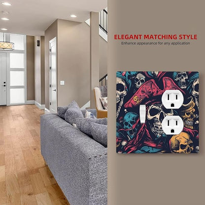 Wallplates Pirate Colourful Skeleton Red Hat 1 Toggle 1 Duplex Switch Plate Electrical Gfci Faceplate Decorative Light Switch Covers For Farmhouse Cabin Decor