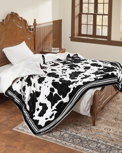CAROMIO Heated Electric Blanket King Size with LCD Dual Controller, Cow Print Heating Blankets, 10 Heat Levels & 1-12H Time Settings, ETL Certified, Machine Washable, Black White, 100" x 90"
