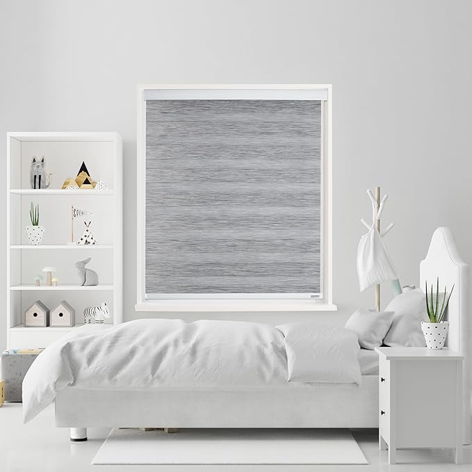 Shadesu Cordless Zebra Blinds for Windows, 55" W x 72" H, Grey, Dual Layer Free-Stop Zebra Shades, Light Control for Day and Night, Sheer Blinds for Indoor Windows, Bedroom, Kitchen