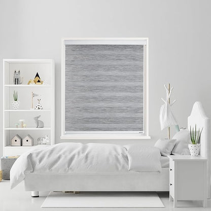 ShadesU Cordless Zebra Blinds for Windows, 34" W x 72" H, Grey, Dual Layer Free-Stop Zebra Shades, Light Control for Day and Night, Sheer Blinds for Indoor Windows, Bedroom, Kitchen