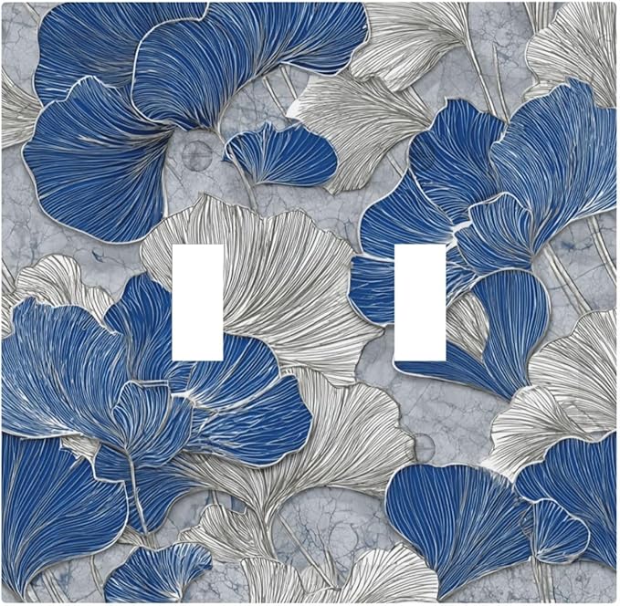 Abstract Blue Marble Plant Leaves 2 Gang Double Toggle Decorative Light Switch Covers Electrical Faceplate Switch Plates for Bathroom Kitchen Home