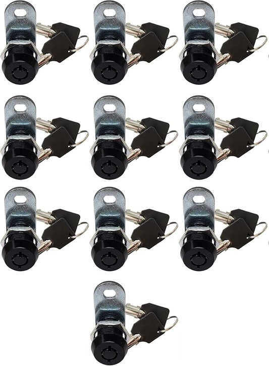 Admiral Locks Tubular Cam Lock, Keyed Alike Removable Key RV Compartment Storage Lock Cabinet Locks (Black Pack of. 10, 5/8" 180°)