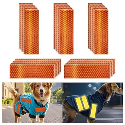 Non Fading Orange Reflective Stickers 2 inch X 6 inch, Outdoor Waterproof High Visibility Warning Safety Adhesive Reflector Tape (50 Pcs)