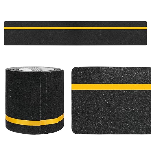 10-Pack Anti Slip Traction Tape 24" x 6" Best Grip Tape Grit with 12mm/0.47" Glow in Dark Stripe High Traction Friction Abrasive Adhesive for Indoor/Outdoor Stairs[Black+Yellow]