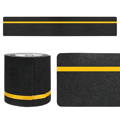 10-Pack Anti Slip Traction Tape 24" x 6" Best Grip Tape Grit with 12mm/0.47" Glow in Dark Stripe High Traction Friction Abrasive Adhesive for Indoor/Outdoor Stairs[Black+Yellow]