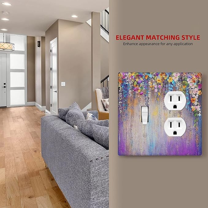 Colorful Country Flower Wildflower Floral Wallplates 1 Toggle 1 Duplex Switch Plate Electrical Gfci Faceplate Decorative Light Switch Covers For Bed Room Living Room Decor
