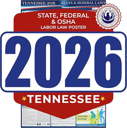 2026 Tennessee State and Federal Labor Law Poster - OSHA Workplace Compliant - Mandatory Regulations Posting for Employees - All in One Required Compliance Posting 17" x 40" - Laminated